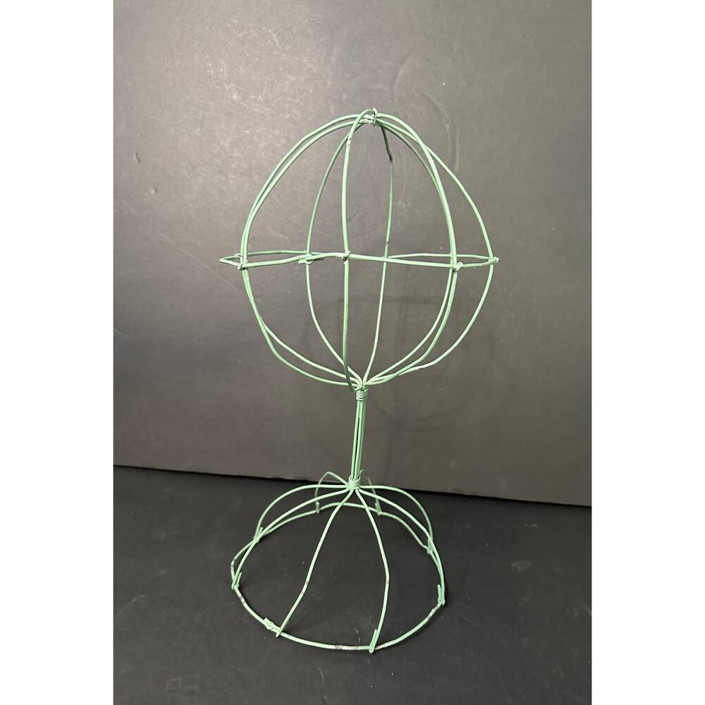 Green Wire Hat and Wig Stand Millinery Store Tabletop Rustic Display 13”